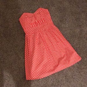 Strapless pink polka dot dress